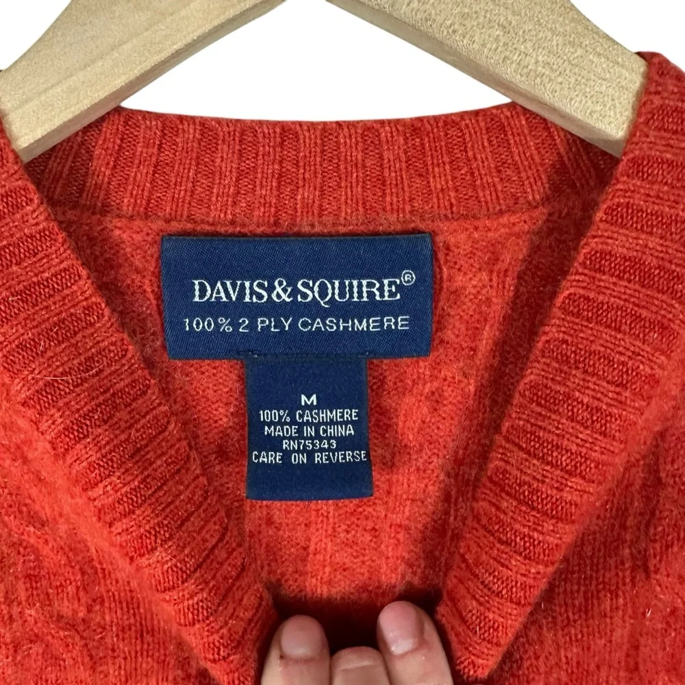 Davis & Squire 2 Ply Cable Cashmere Orange Mens Sweater Size Medium - Picture 3 of 7